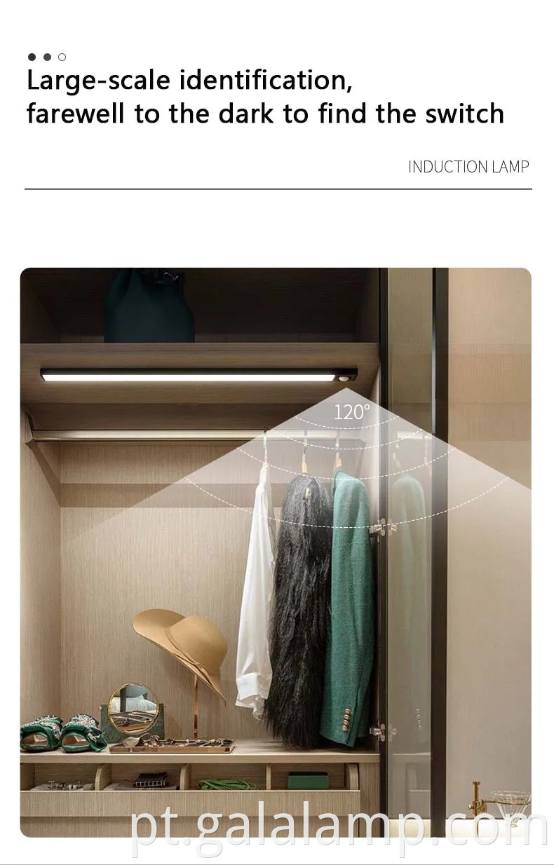 Luz de detecção do corpo humano inteligente e ultra fino, faixa de luz autoadesiva magnética recarregável